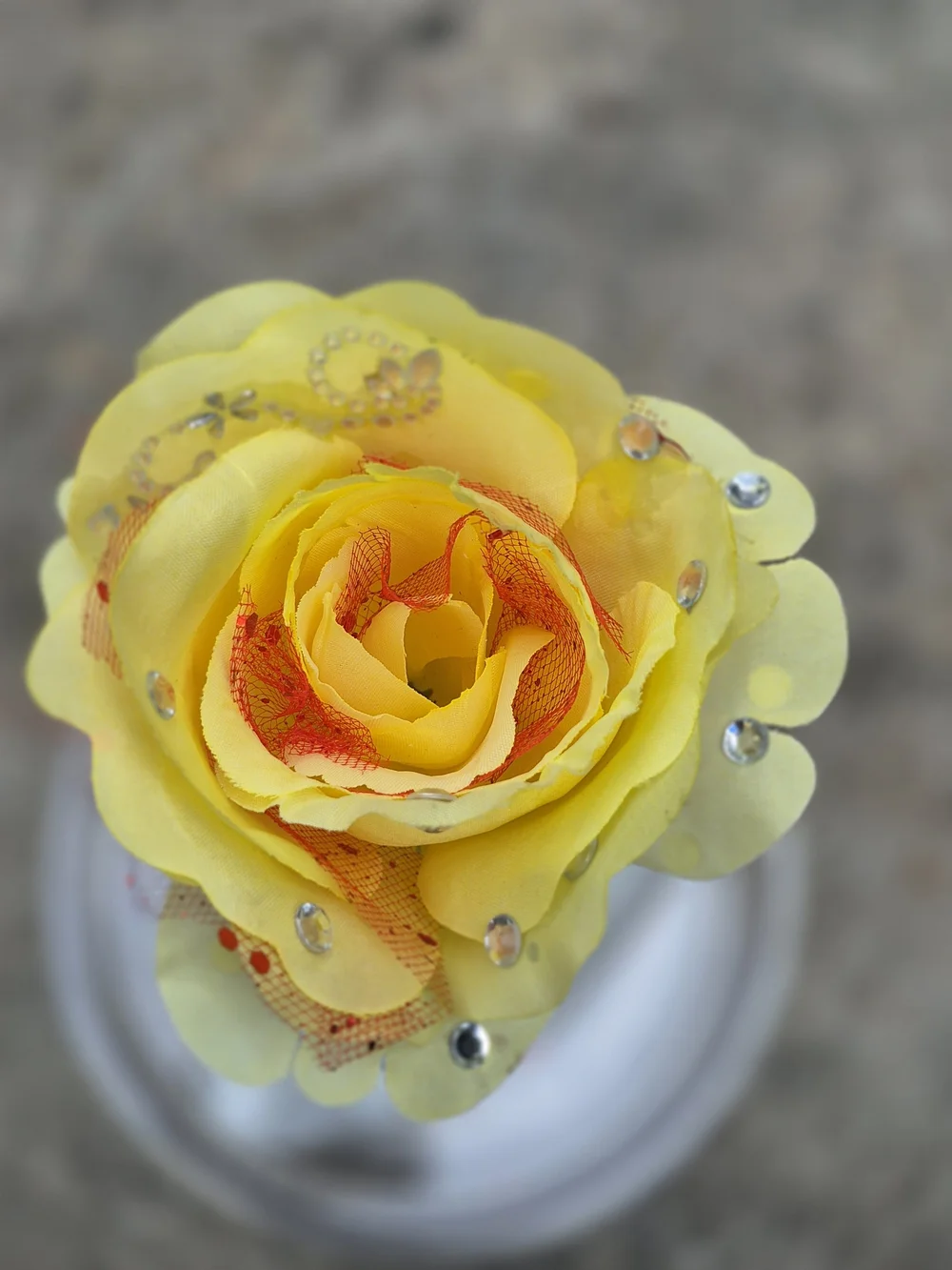 DIY CUSTOM - Yellow Decorative Fabric Rose with Rhinestones